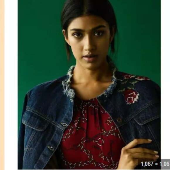 Chemistry Jean Jacket M Fitted Embroidered Rose Frayed 100% Cotton - Picture 2 of 16